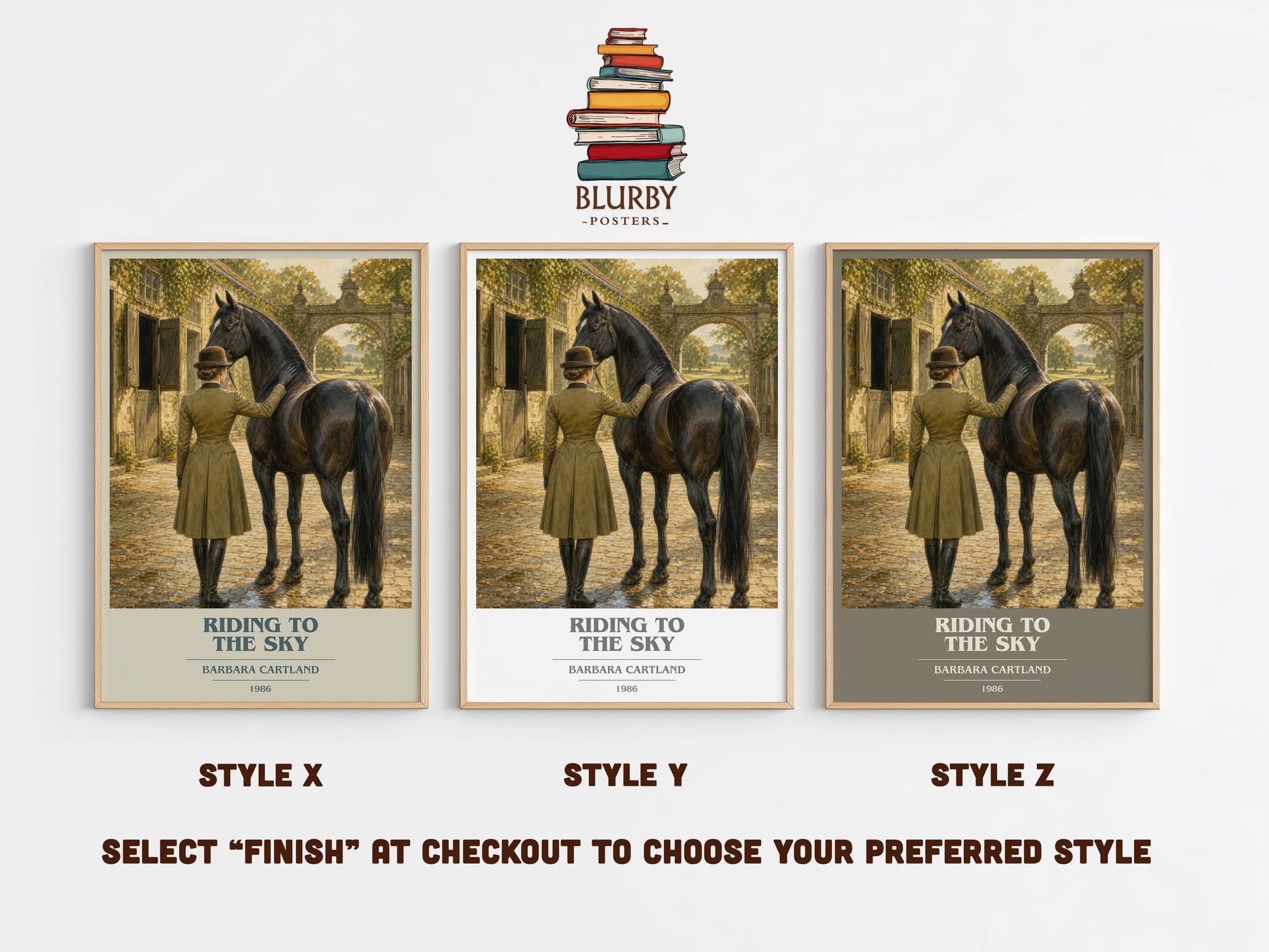 Riding To The Sky book cover print in frame leaning in hallway – romance wall art