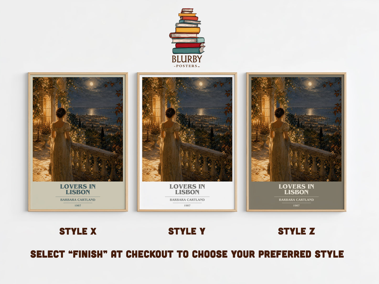 Lovers In Lisbon book cover print in frame leaning in hallway – romance wall art