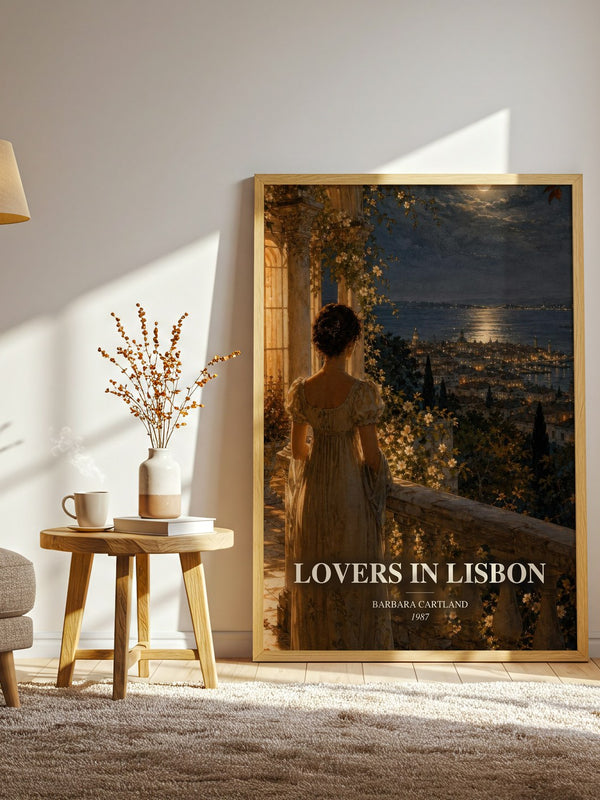 Lovers In Lisbon watercolour print in frame leaning in hallway – romance wall art