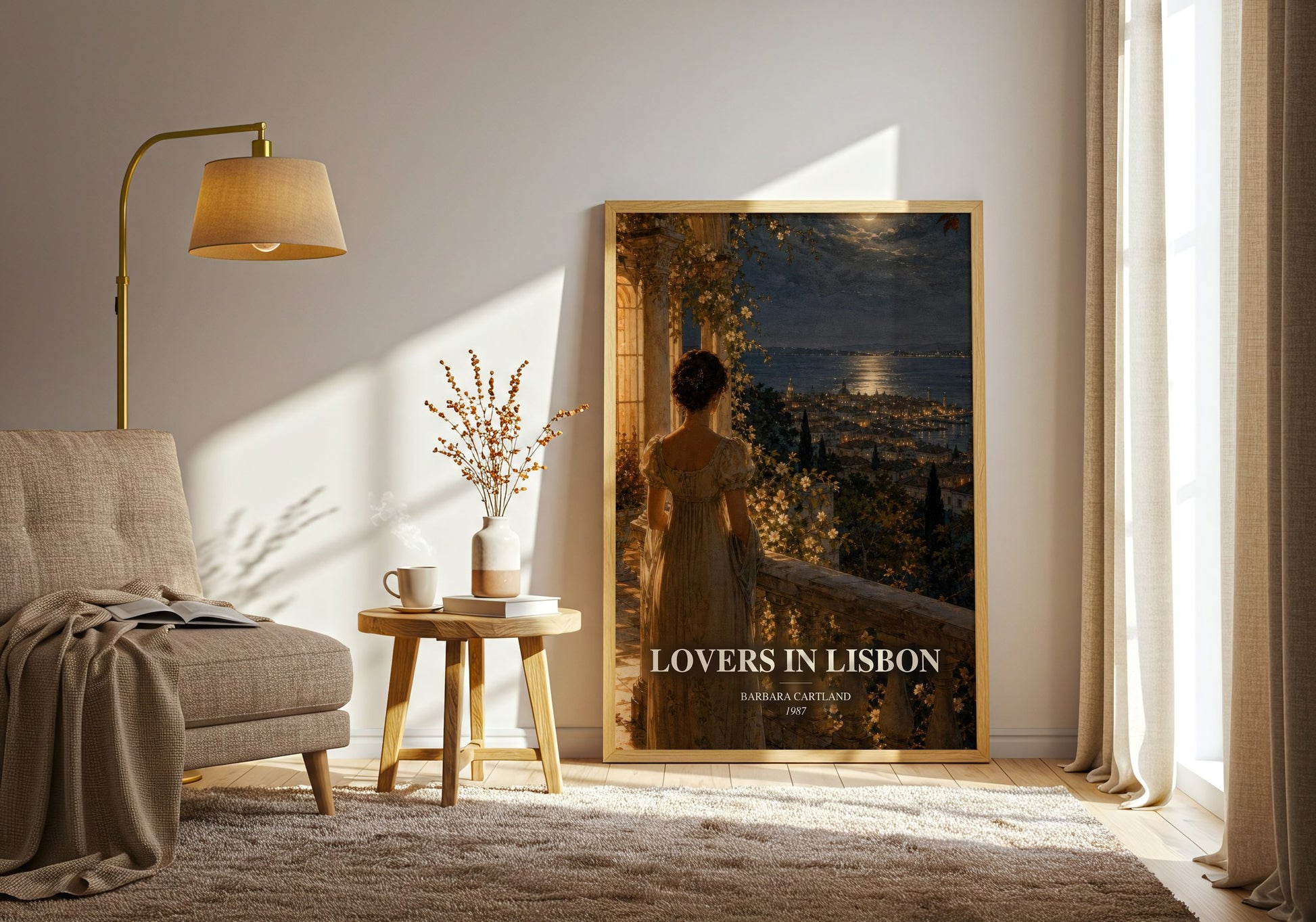Lovers In Lisbon watercolour print in frame leaning in hallway – romance wall art