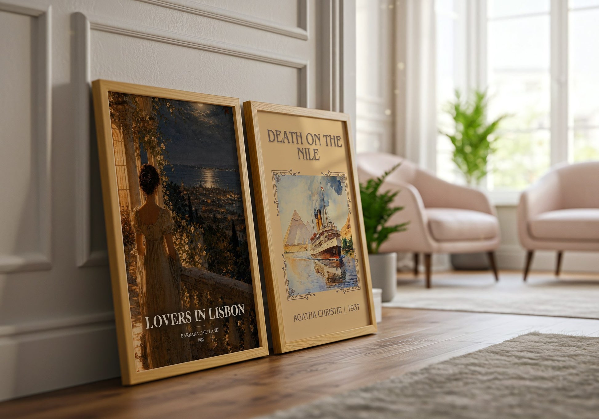 Lovers In Lisbon watercolour print framed by window – literary home decor