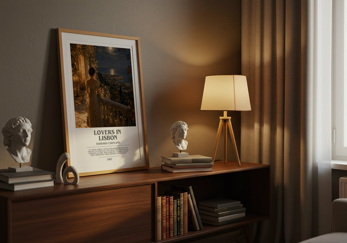 Lovers In Lisbon bookish book poster framed on wall – romance wall art