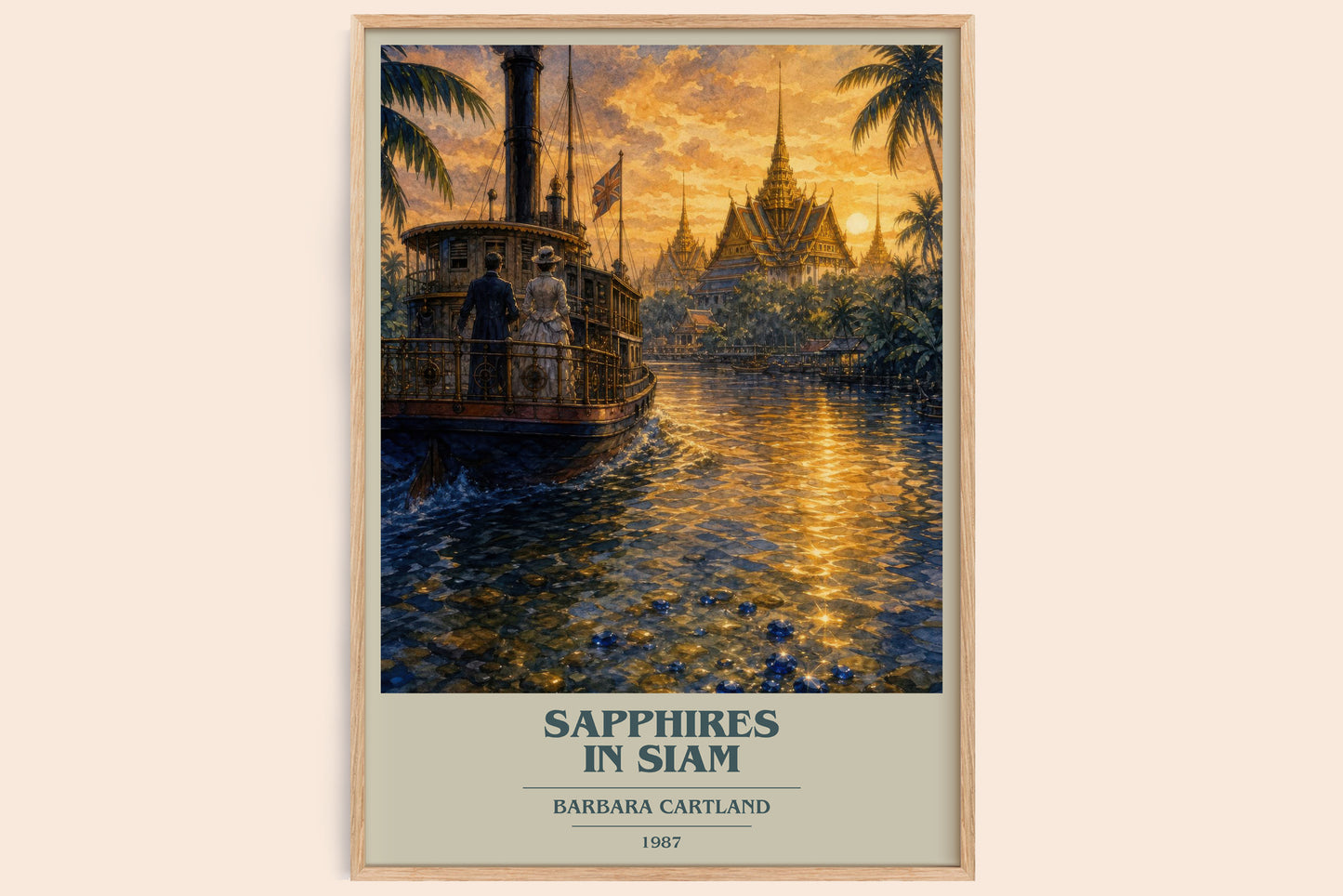 Sapphires In Siam book cover book poster by Barbara Cartland – framed literary art print