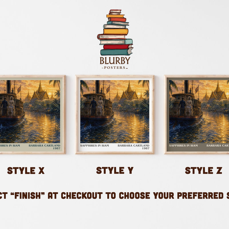 Sapphires In Siam literary print in frame leaning in hallway – romance wall art