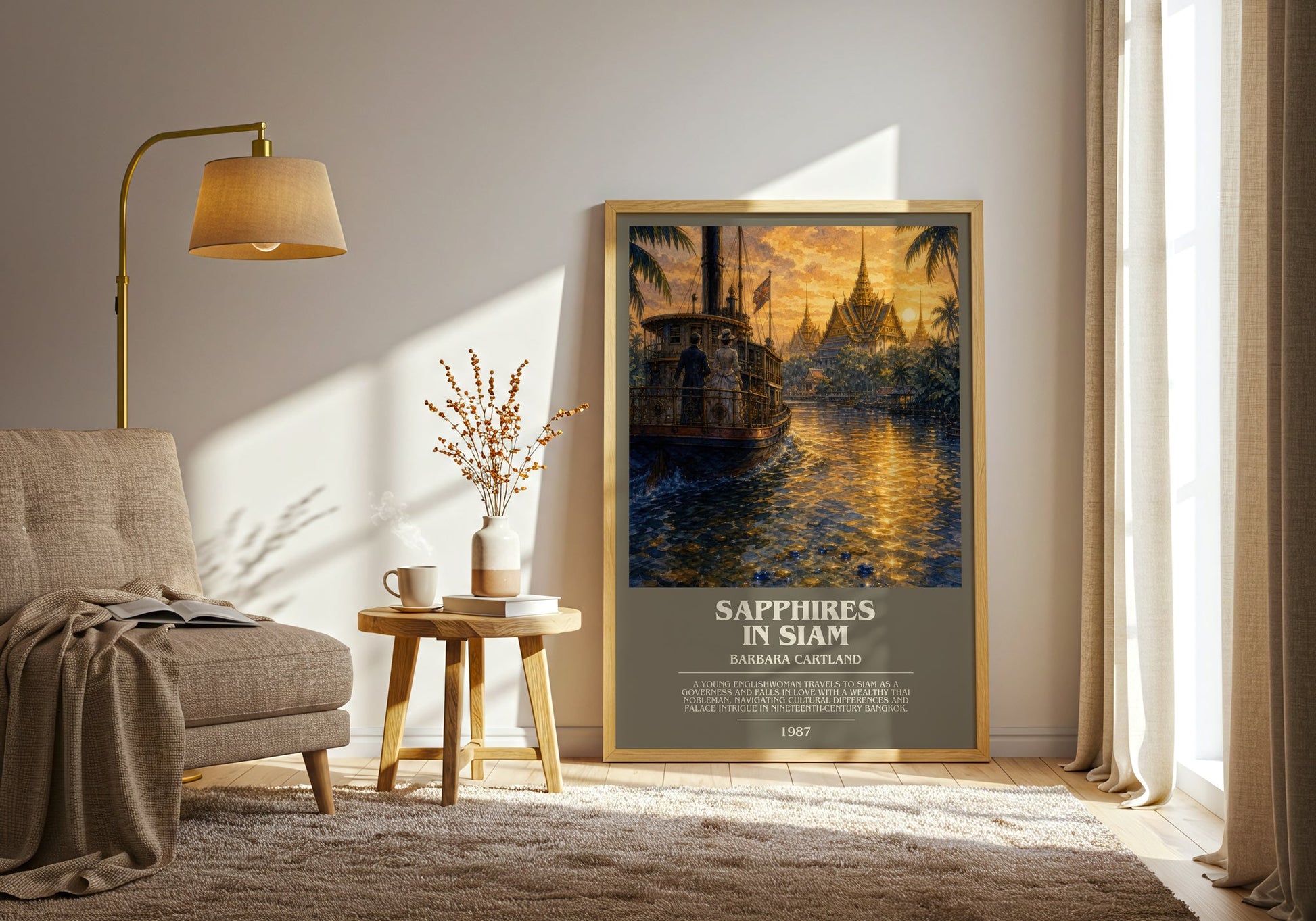 Sapphires In Siam bookish print on bookshelf – Barbara Cartland fan gift