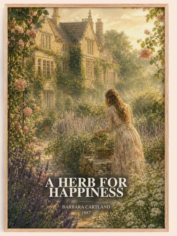 A Herb For Happiness watercolour book poster by Barbara Cartland – framed literary art print