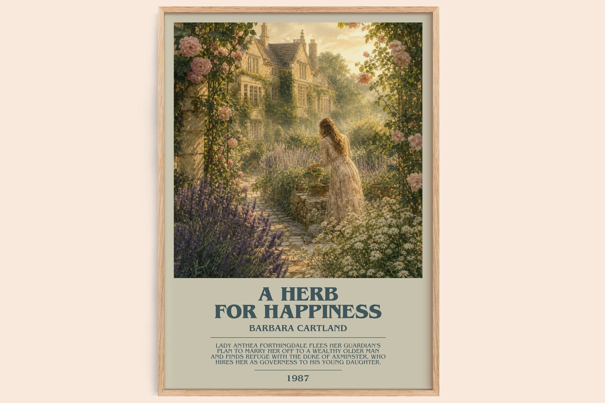 A Herb For Happiness bookish book poster by Barbara Cartland – framed literary art print