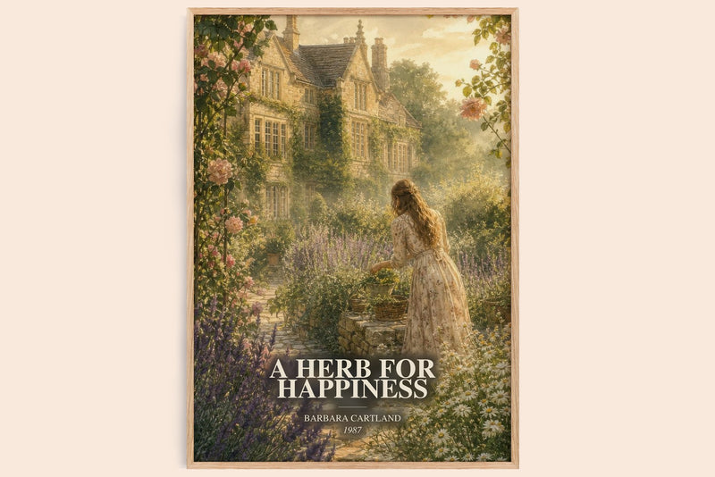 A Herb For Happiness watercolour book poster by Barbara Cartland – framed literary art print
