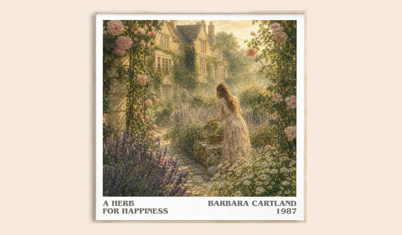 A Herb For Happiness literary book poster by Barbara Cartland – framed literary art print