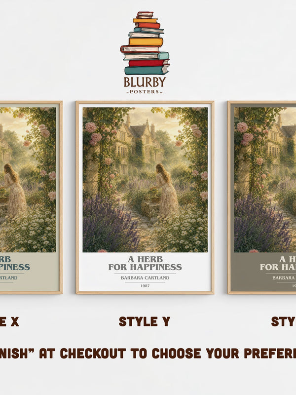 A Herb For Happiness book cover print in frame leaning in hallway – romance wall art