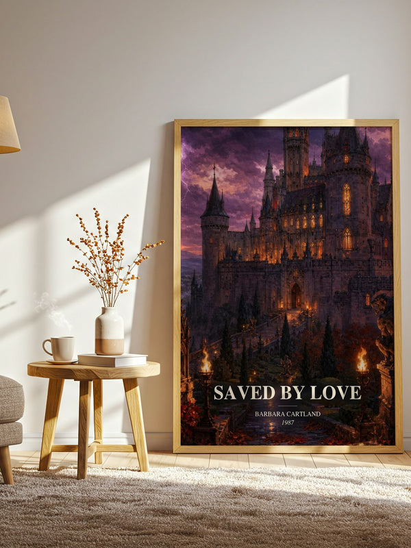 Saved By Love watercolour print in frame leaning in hallway – romance wall art
