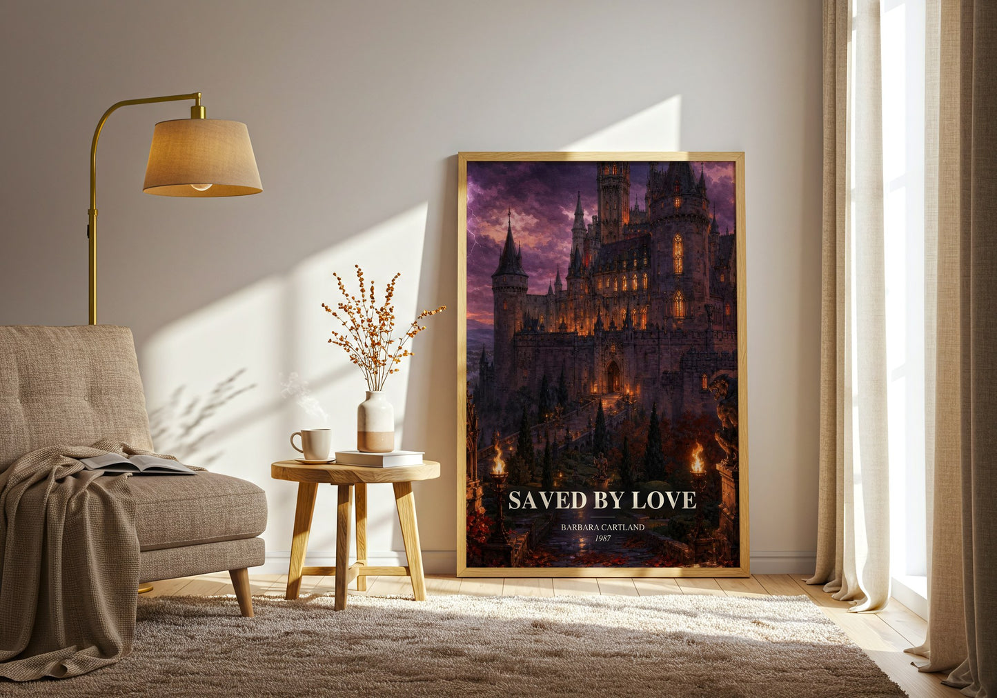 Saved By Love watercolour print in frame leaning in hallway – romance wall art