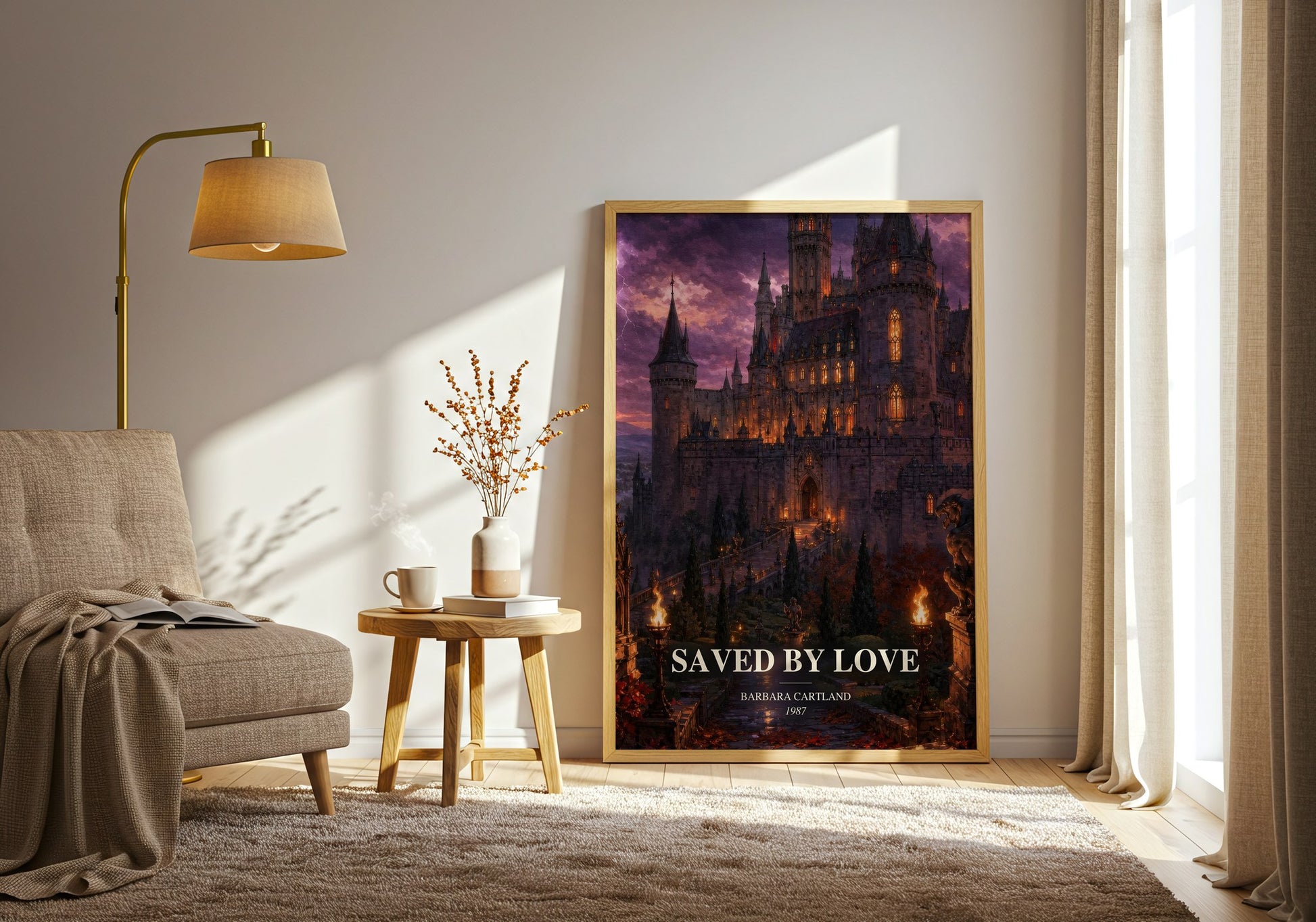 Saved By Love watercolour print in frame leaning in hallway – romance wall art
