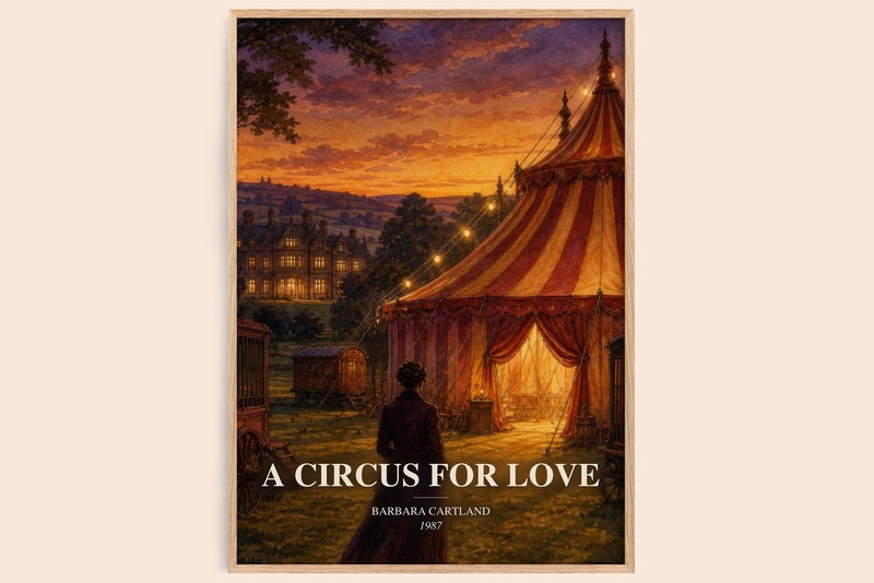 A Circus For Love watercolour book poster by Barbara Cartland – framed literary art print
