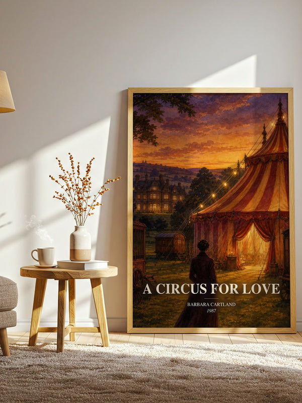 A Circus For Love watercolour print in frame leaning in hallway – romance wall art