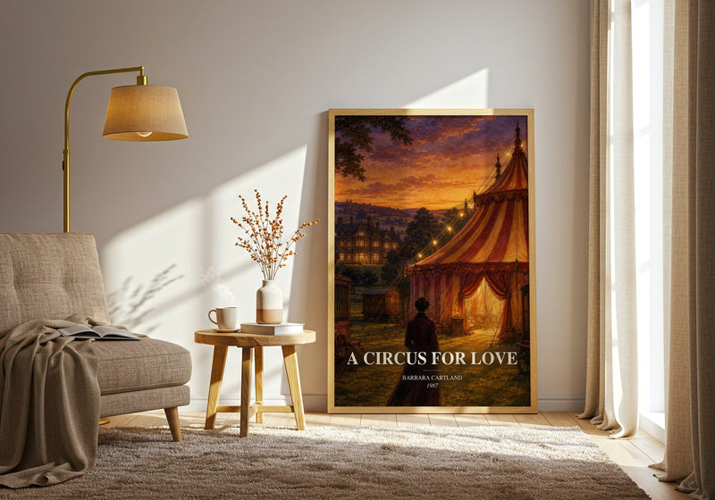 A Circus For Love watercolour print in frame leaning in hallway – romance wall art