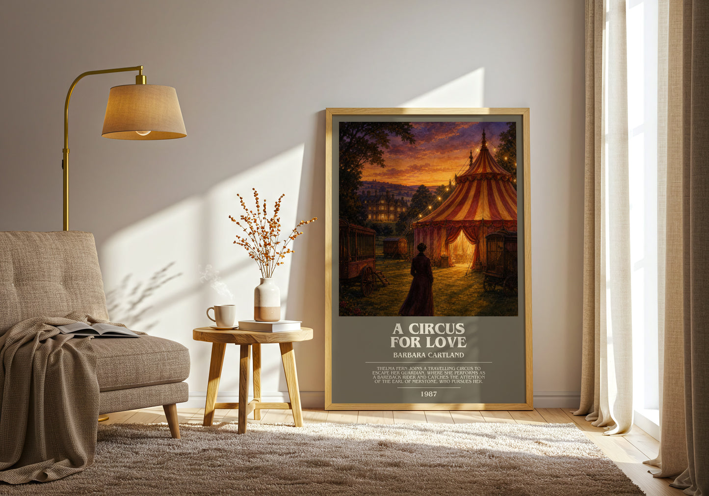 A Circus For Love bookish print on bookshelf – Barbara Cartland fan gift