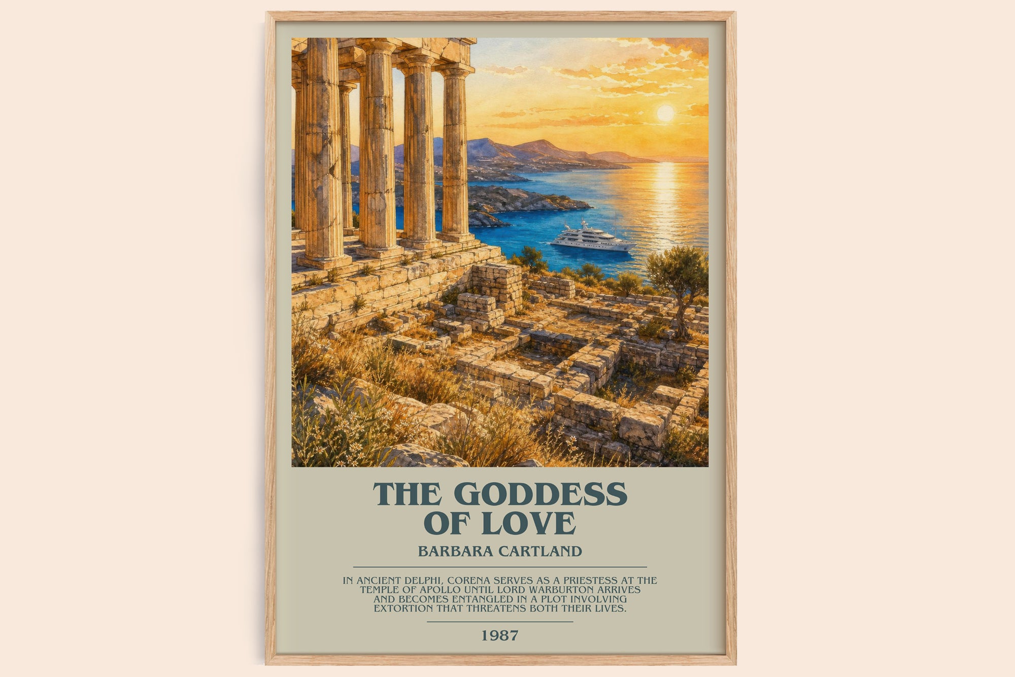 The Goddess Of Love bookish book poster by Barbara Cartland – framed literary art print