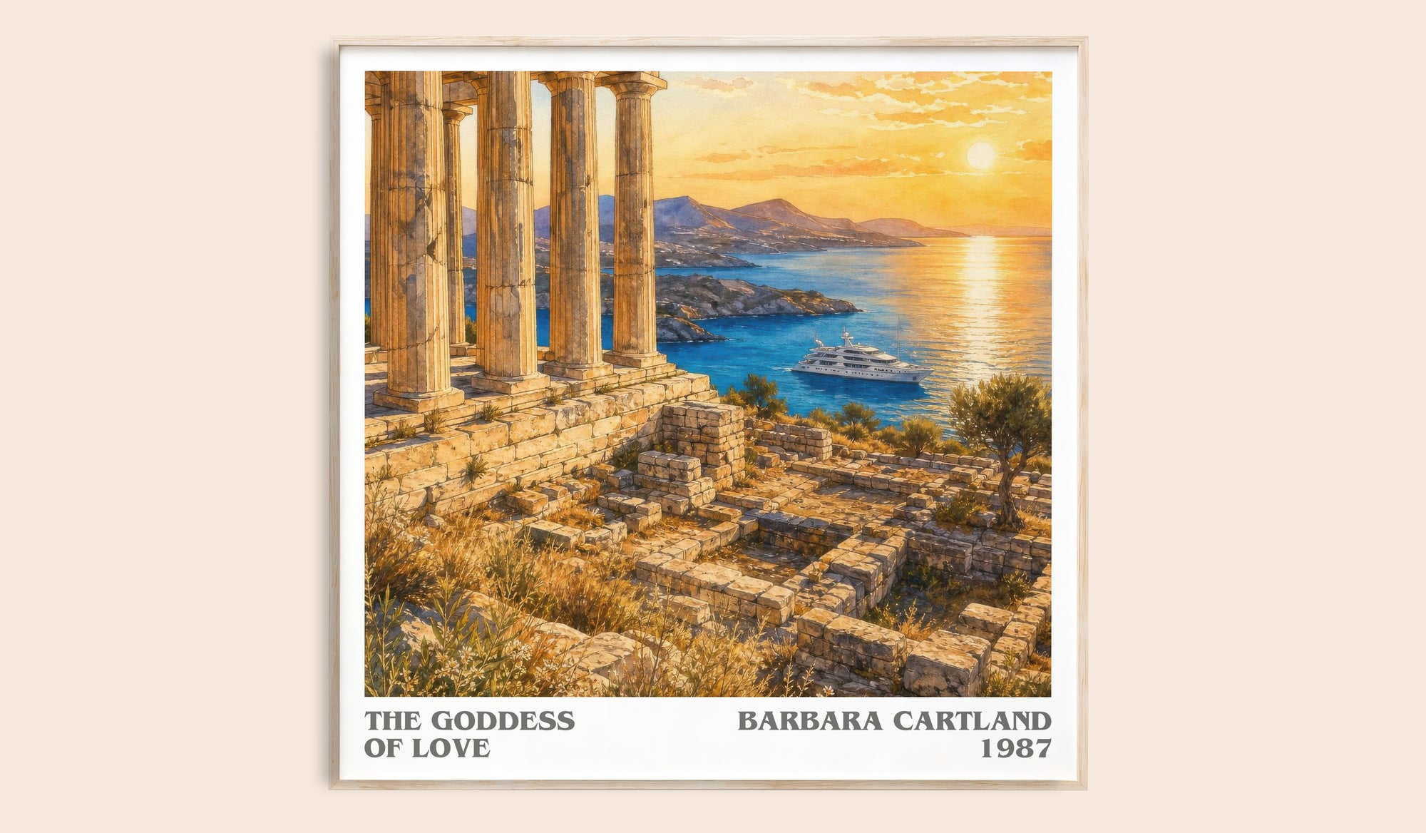 The Goddess Of Love literary book poster by Barbara Cartland – framed literary art print