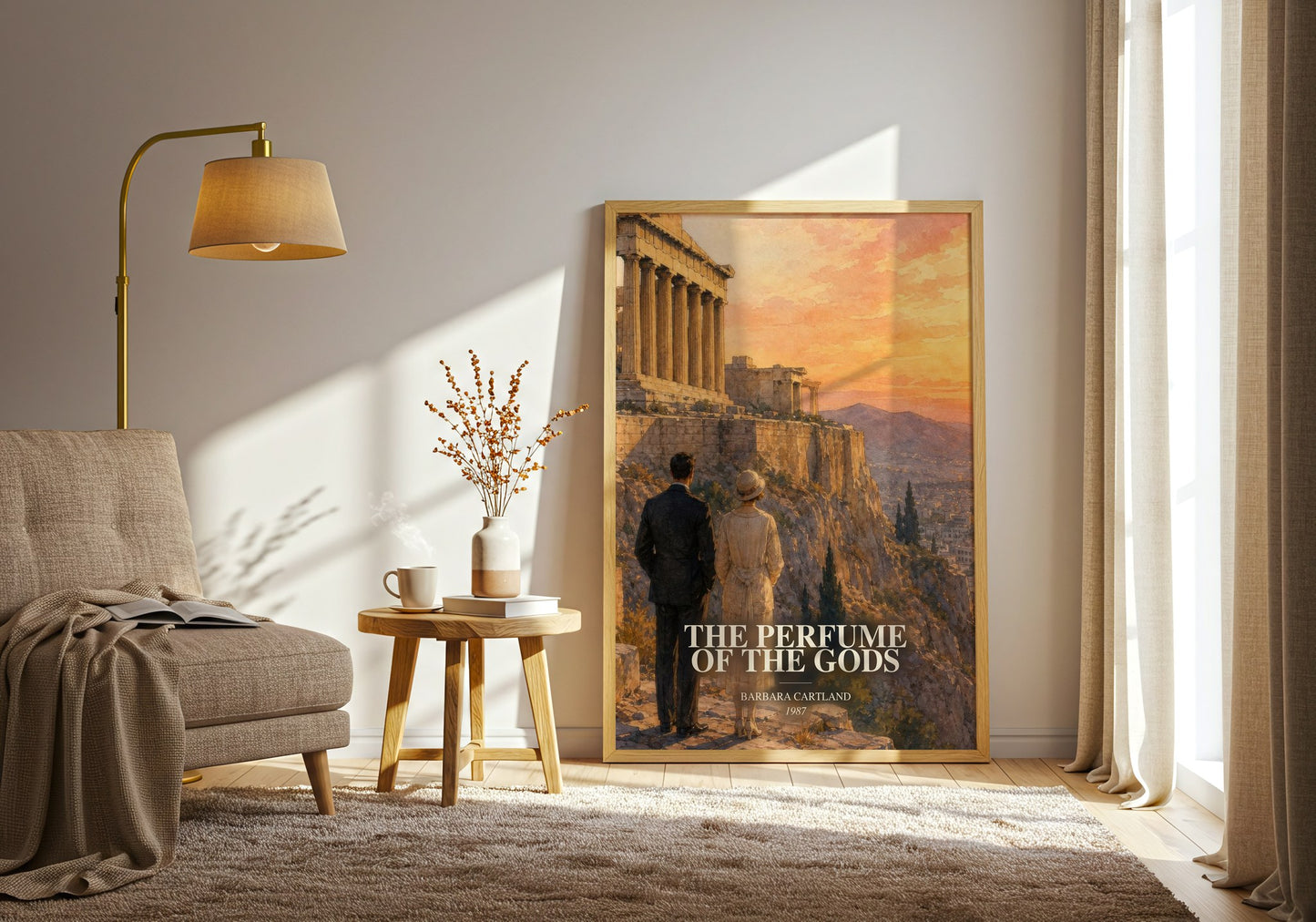 The Perfume Of The Gods watercolour print in frame leaning in hallway – romance wall art