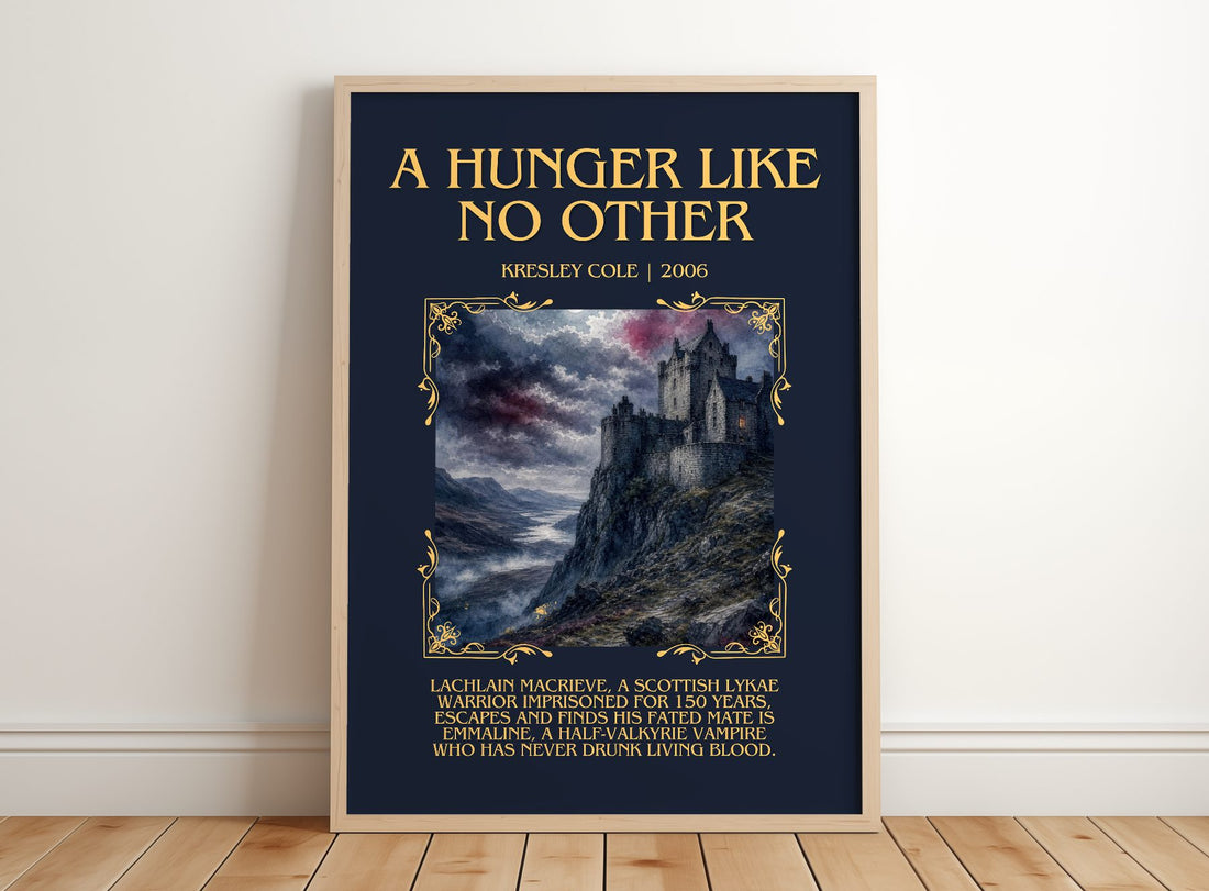 A Hunger Like No Other Minimalist Book Poster by Kresley Cole – framed print leaning on a wooden floor