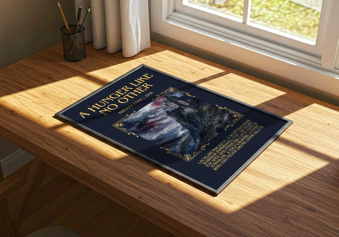 A Hunger Like No Other Minimalist Book Poster by Kresley Cole – print on a sunlit desk