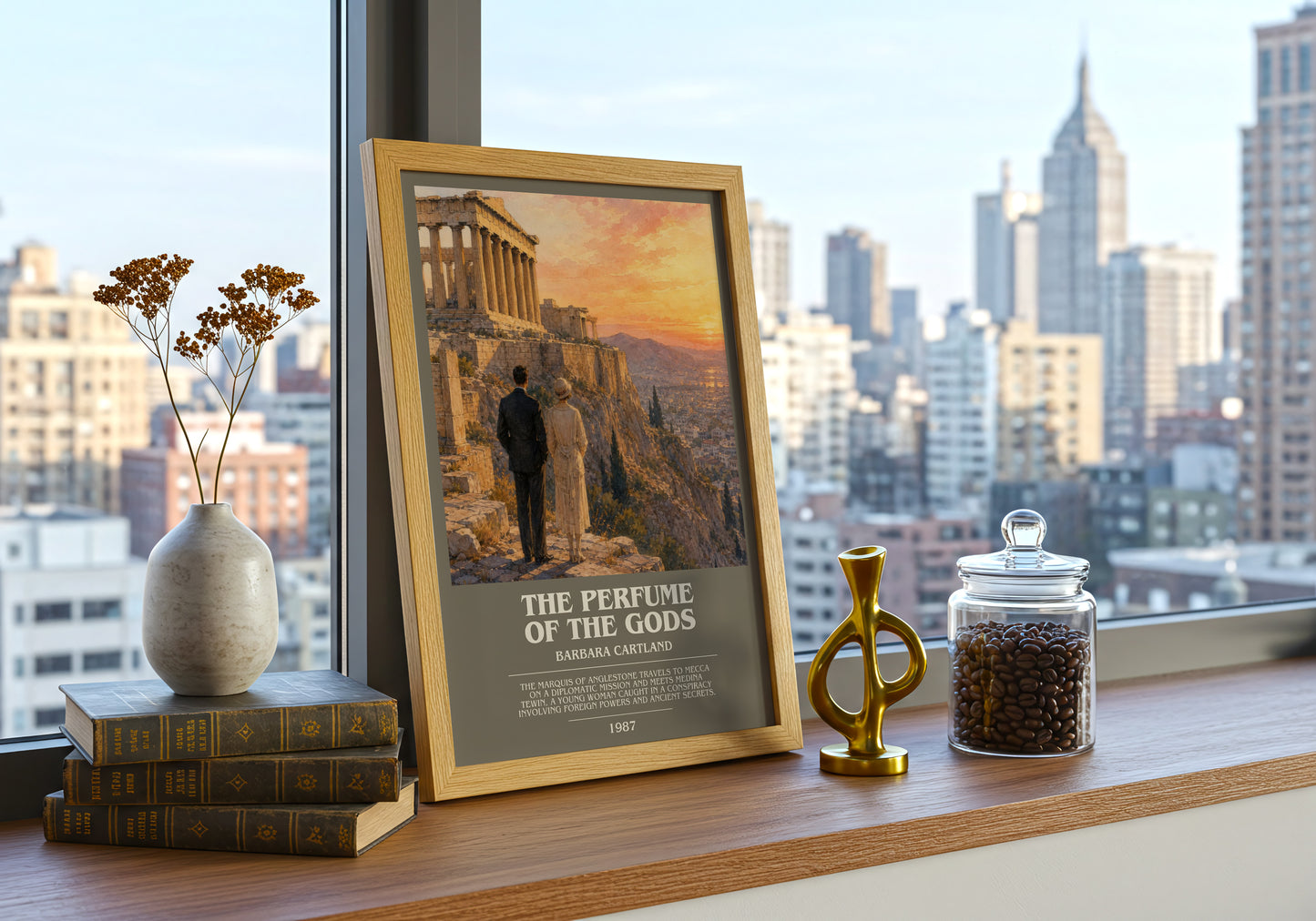 The Perfume Of The Gods bookish print framed by window – literary home decor