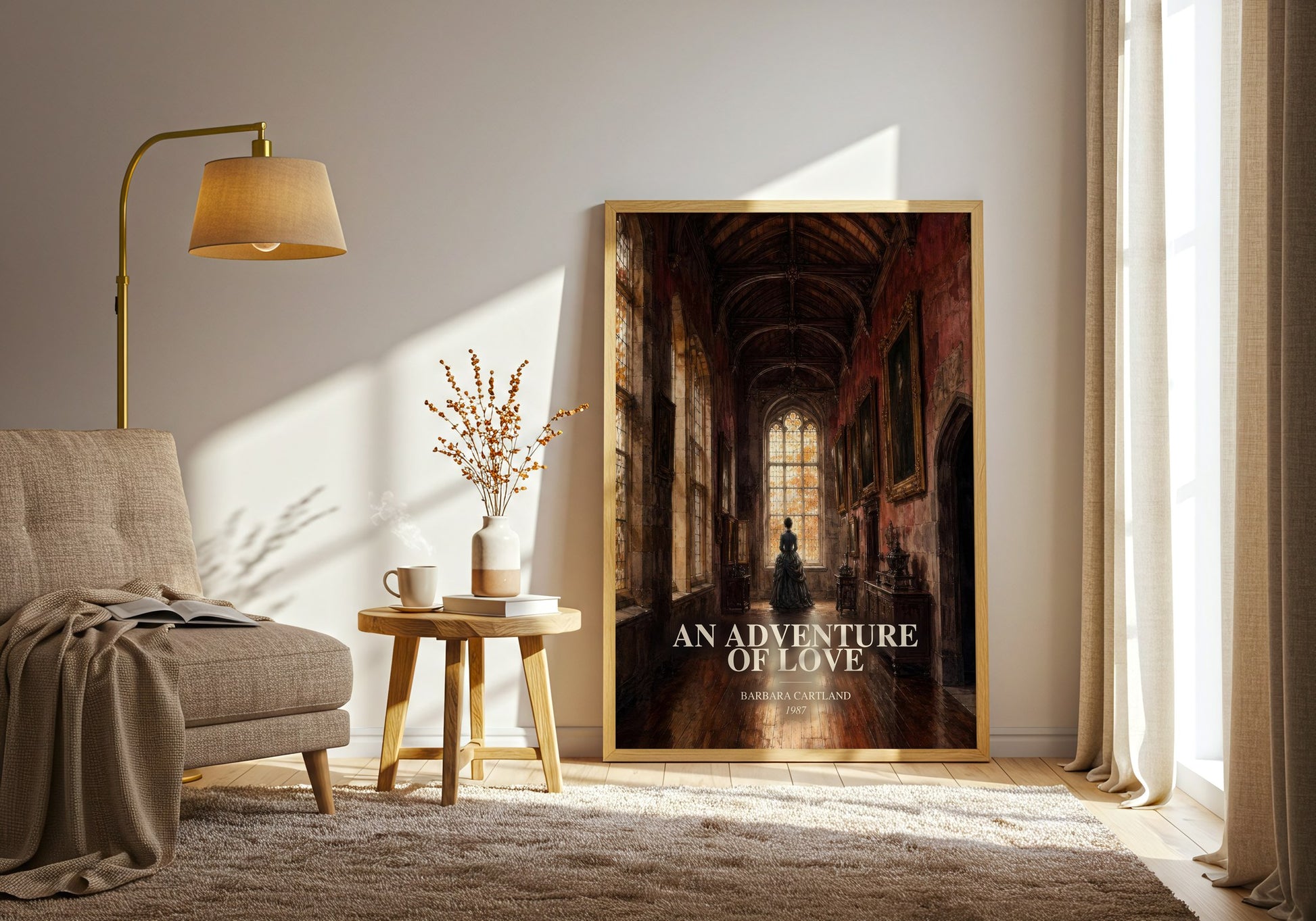 An Adventure Of Love watercolour print in frame leaning in hallway – romance wall art
