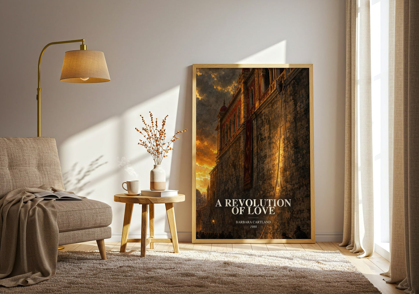A Revolution Of Love watercolour print in frame leaning in hallway – romance wall art