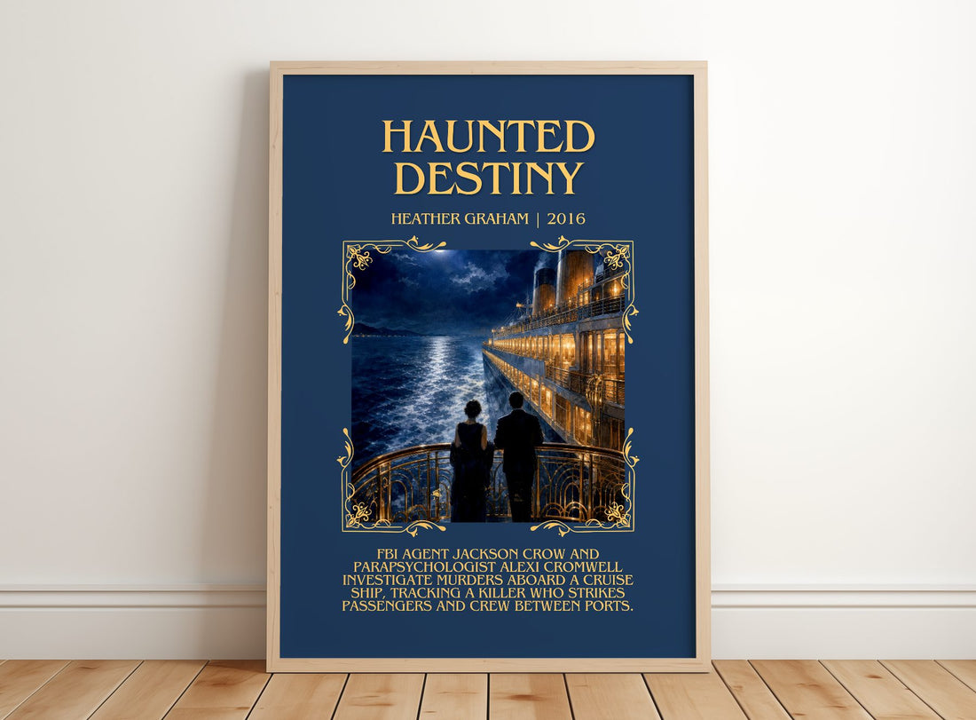 Haunted Destiny Minimalist Book Poster by Heather Graham – framed print leaning on a wooden floor