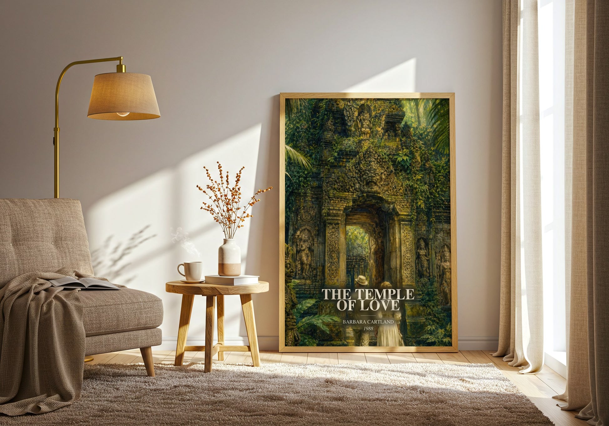 The Temple Of Love watercolour print in frame leaning in hallway – romance wall art