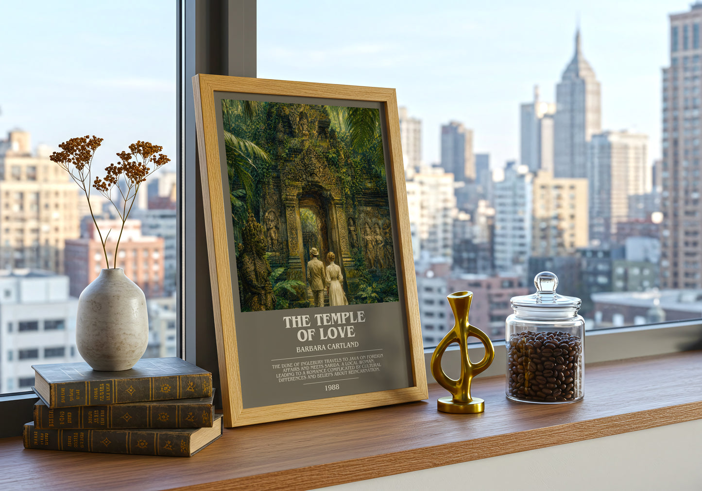 The Temple Of Love bookish print framed by window – literary home decor