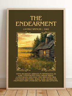 The Endearment Minimalist Book Poster by LaVyrle Spencer – framed print leaning on a wooden floor