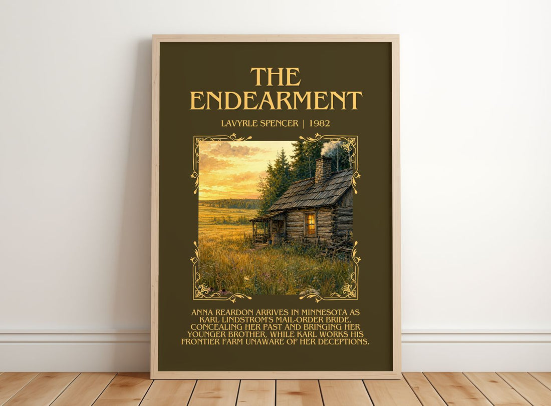 The Endearment Minimalist Book Poster by LaVyrle Spencer – framed print leaning on a wooden floor