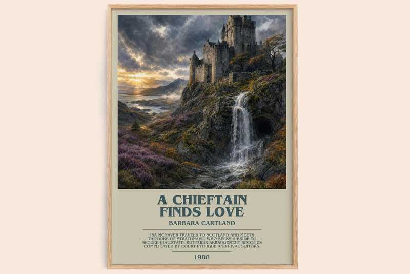 A Chieftain Finds Love bookish book poster by Barbara Cartland – framed literary art print