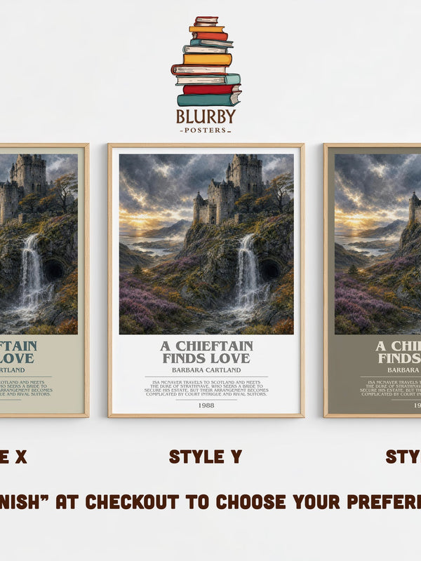 A Chieftain Finds Love bookish print in frame leaning in hallway – romance wall art