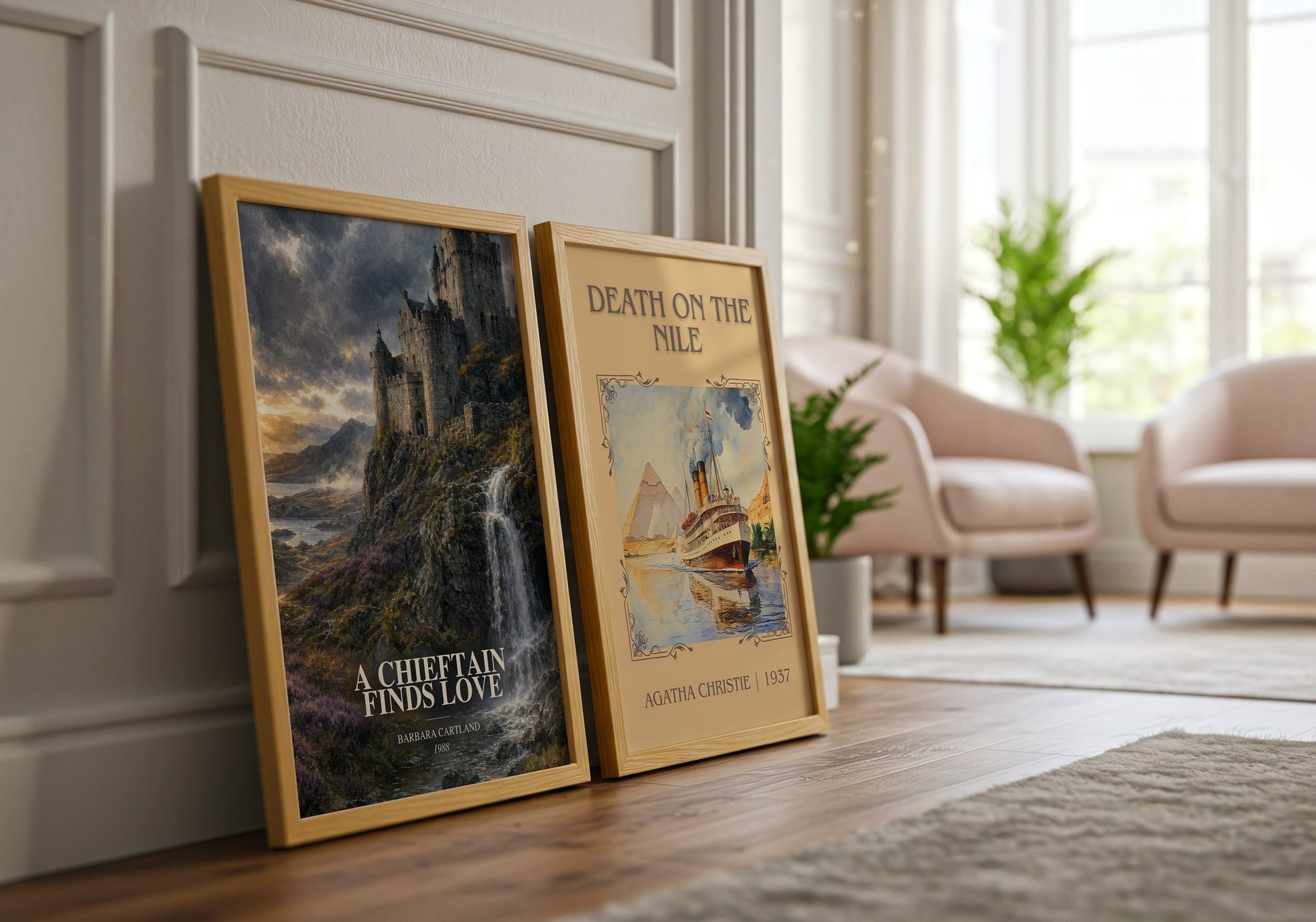 A Chieftain Finds Love watercolour print framed by window – literary home decor