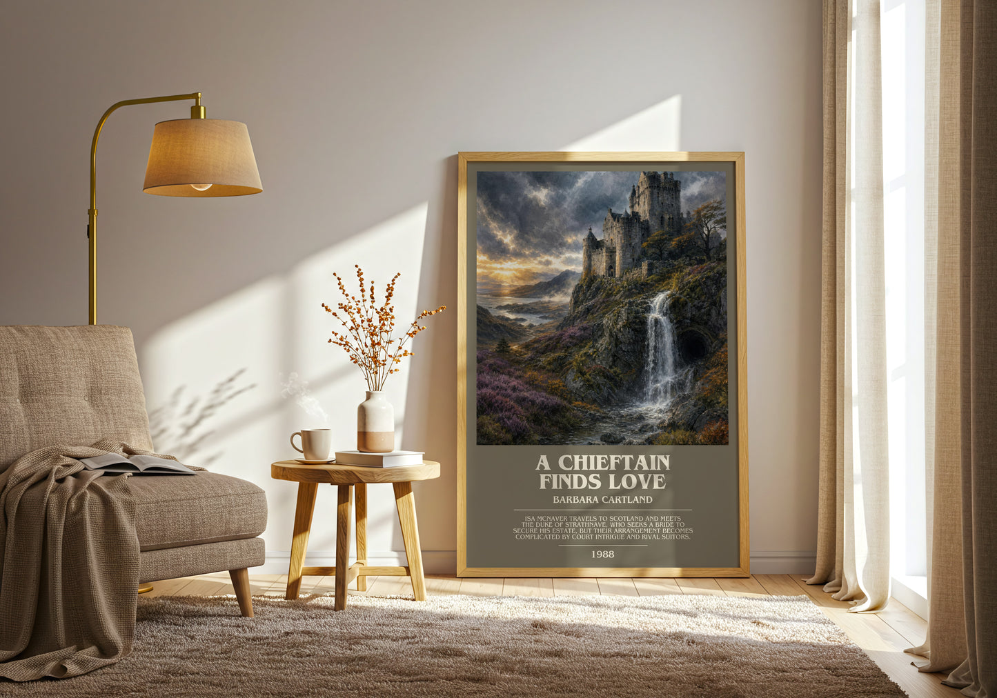 A Chieftain Finds Love bookish print on bookshelf – Barbara Cartland fan gift