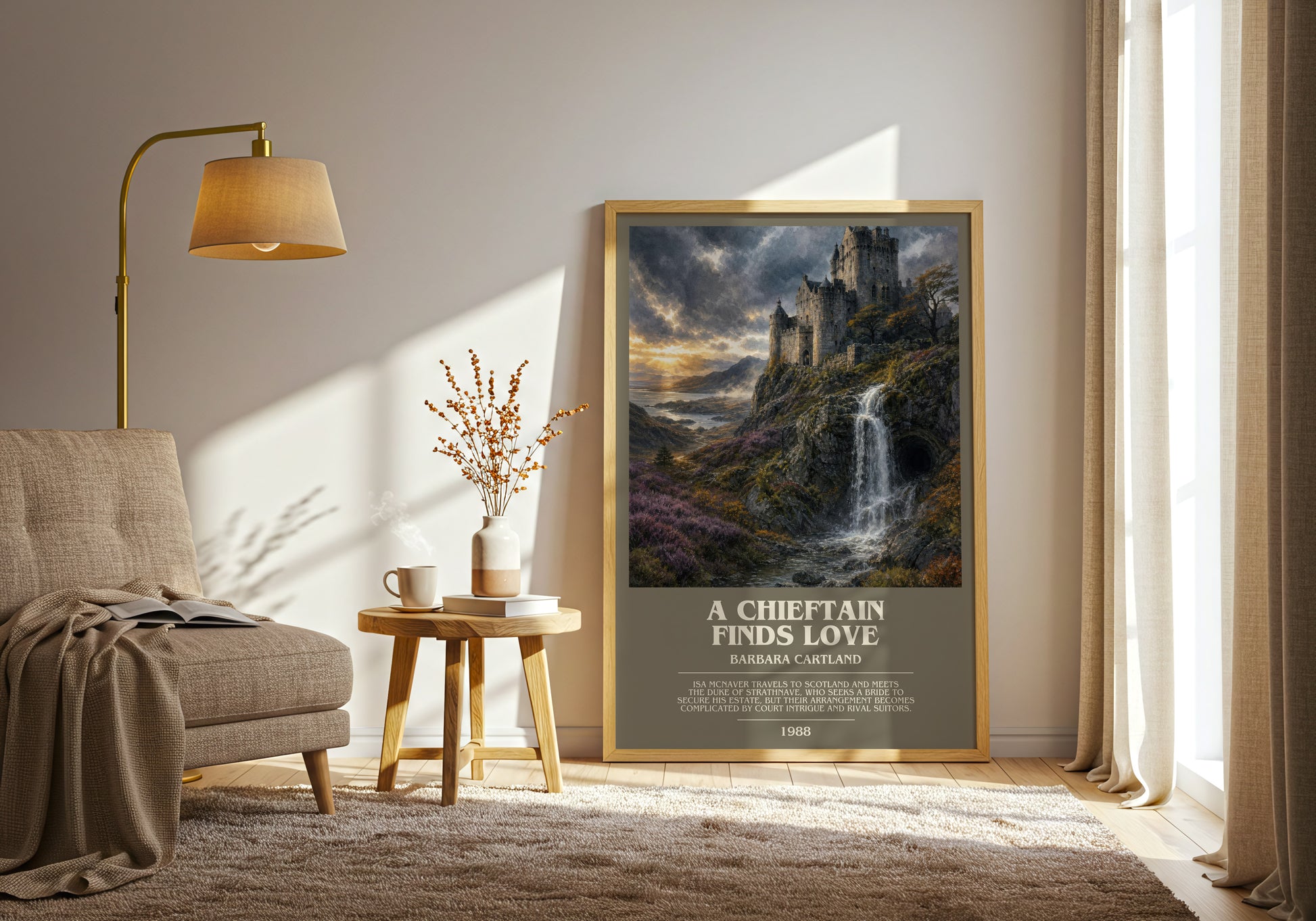 A Chieftain Finds Love bookish print on bookshelf – Barbara Cartland fan gift
