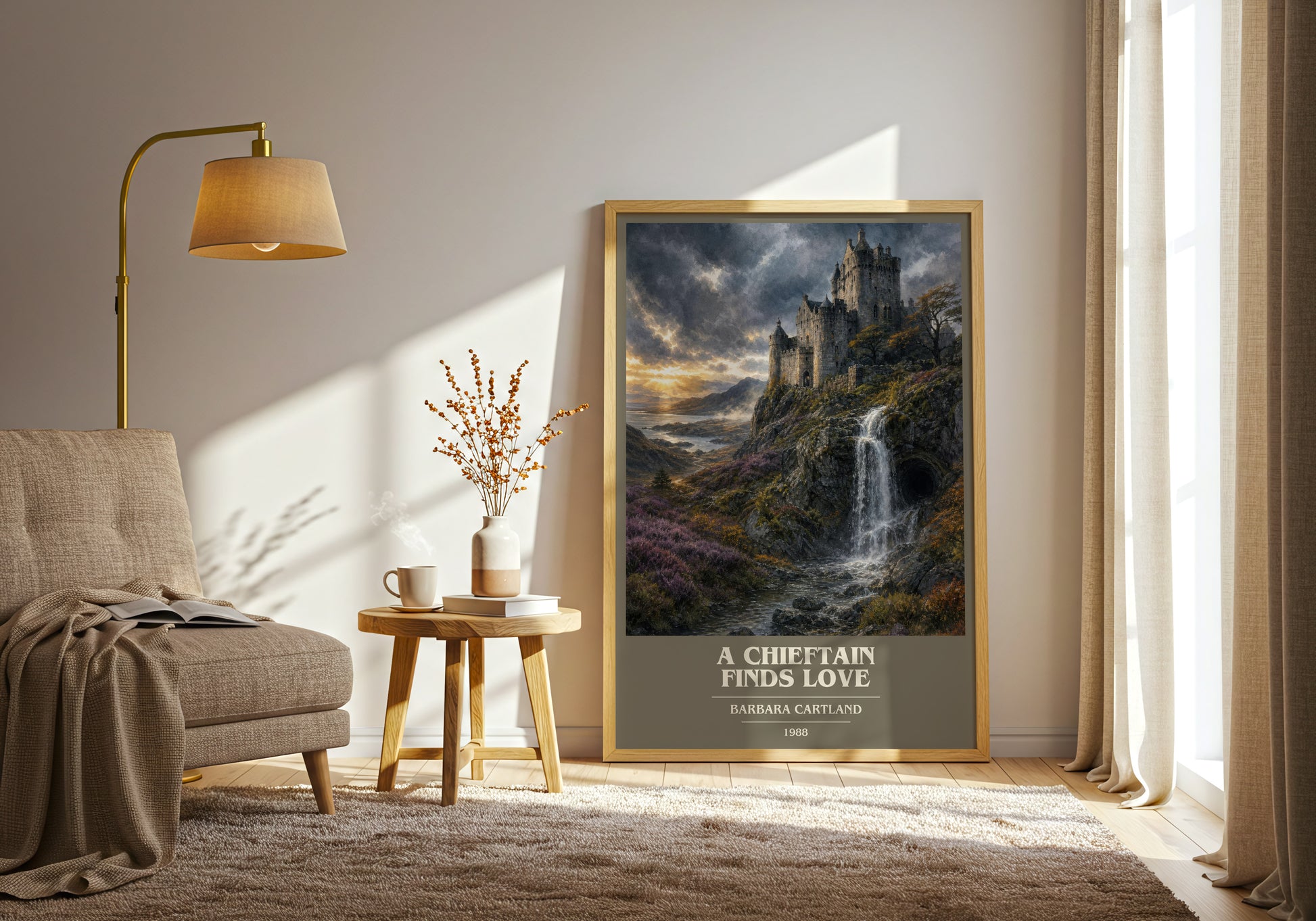 A Chieftain Finds Love book cover print on bookshelf – Barbara Cartland fan gift