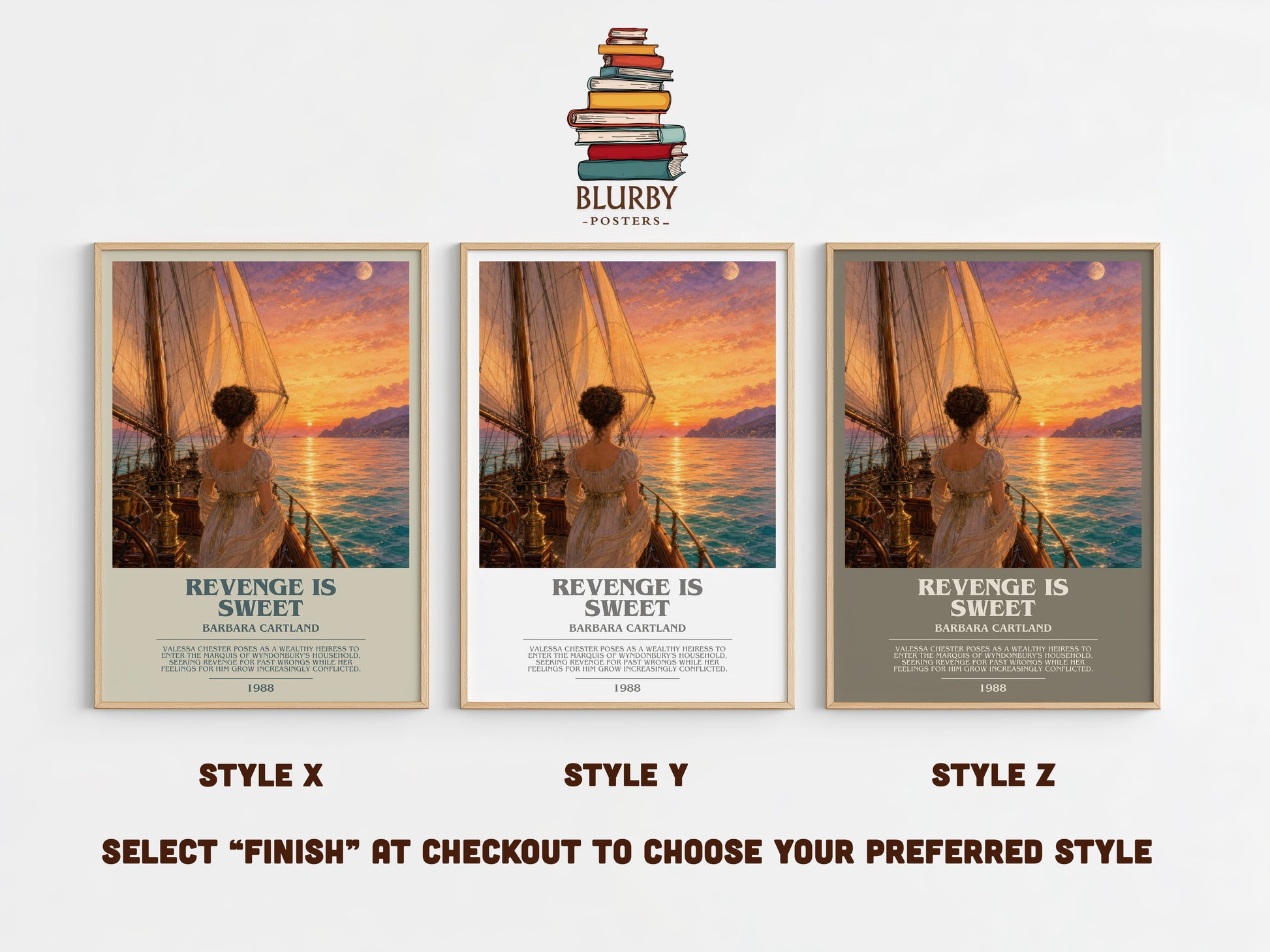 Revenge Is Sweet bookish print in frame leaning in hallway – romance wall art