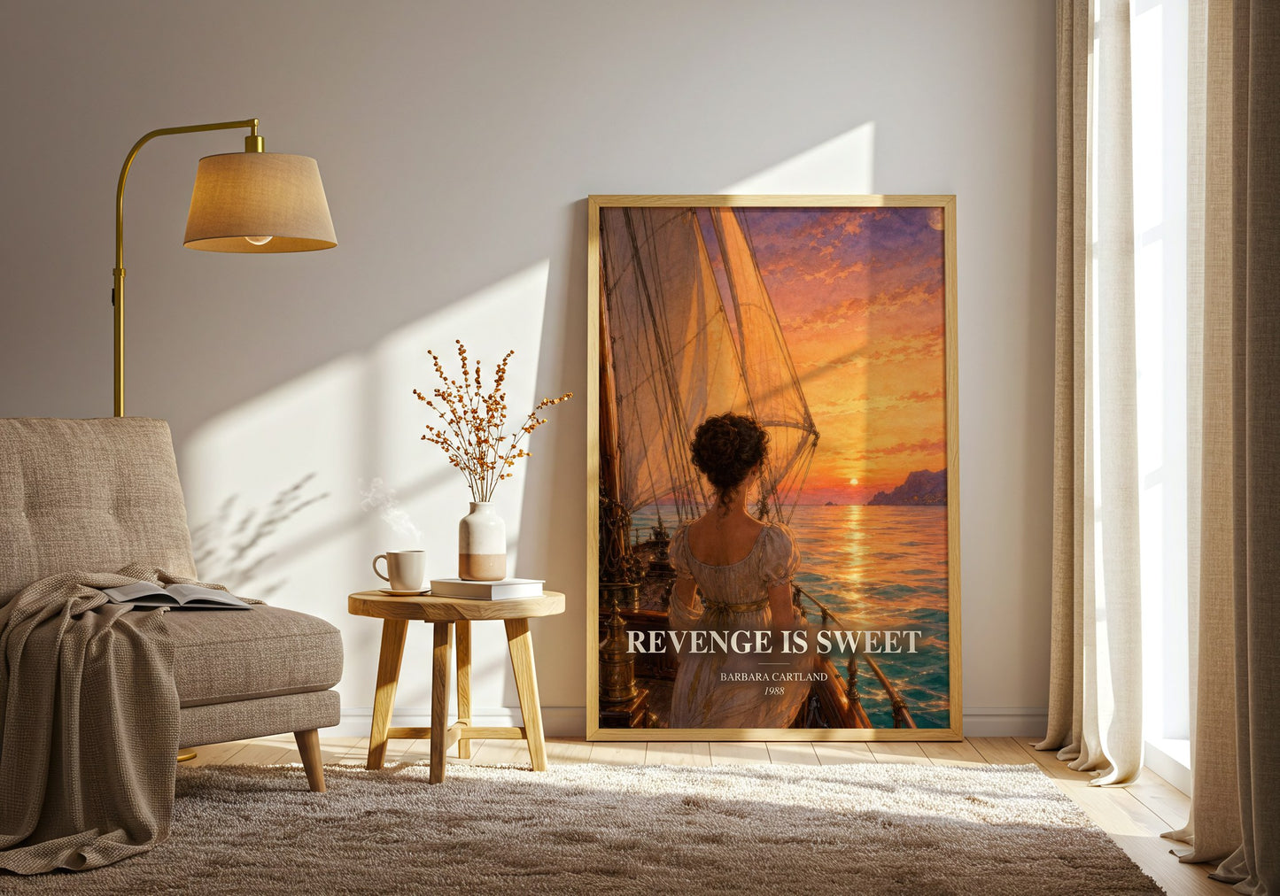 Revenge Is Sweet watercolour print in frame leaning in hallway – romance wall art