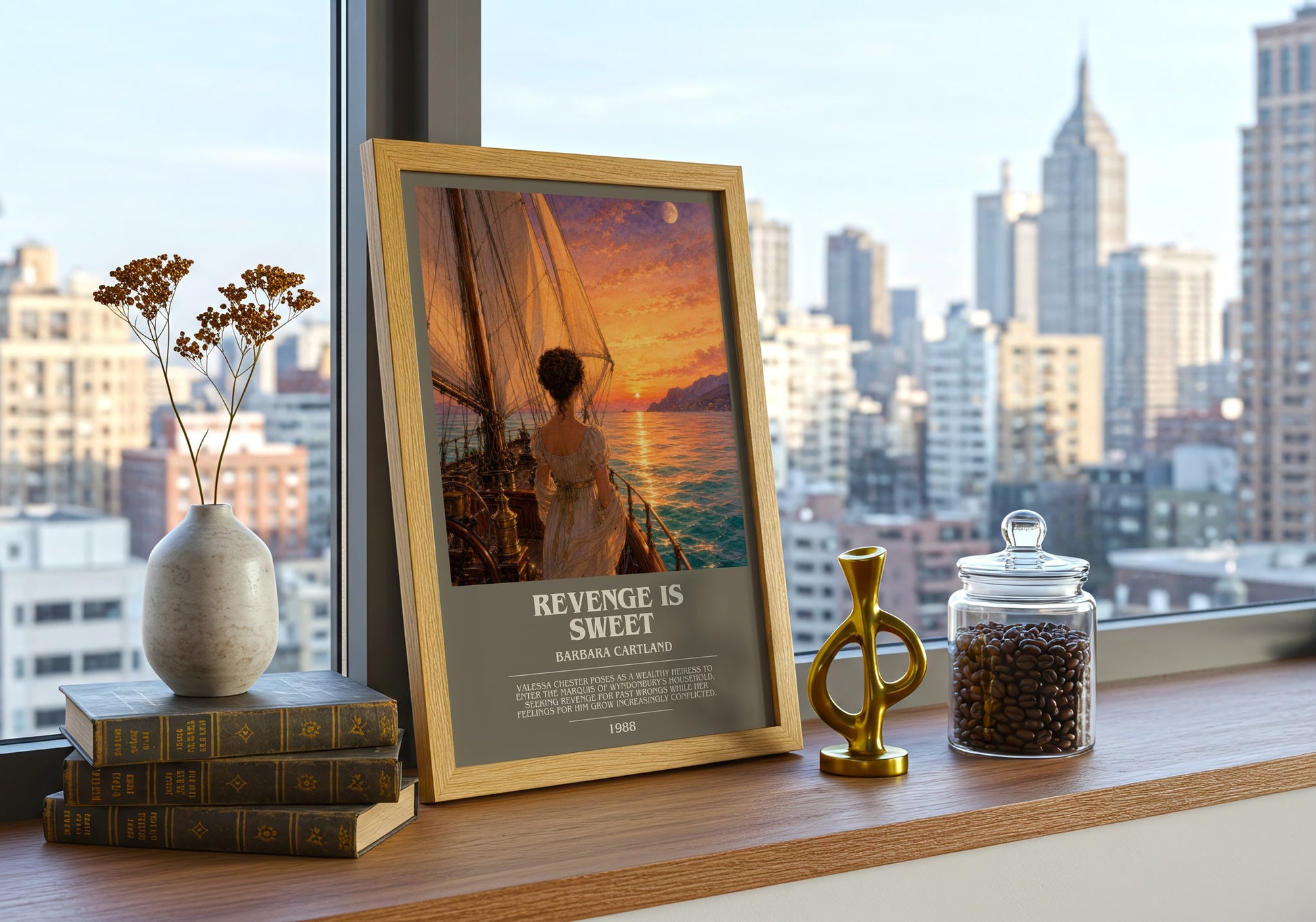 Revenge Is Sweet bookish print framed by window – literary home decor