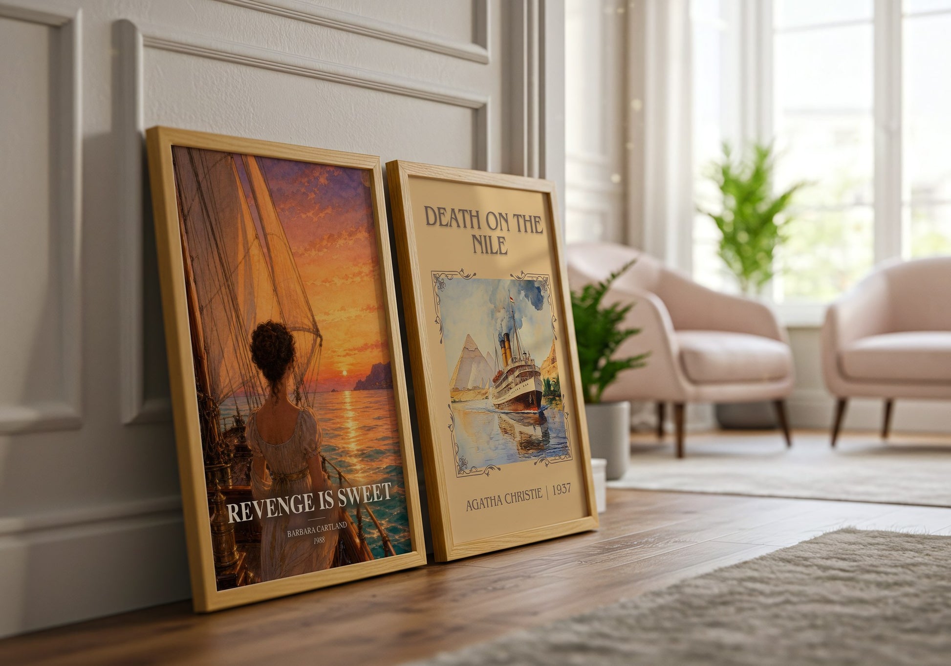 Revenge Is Sweet watercolour print framed by window – literary home decor