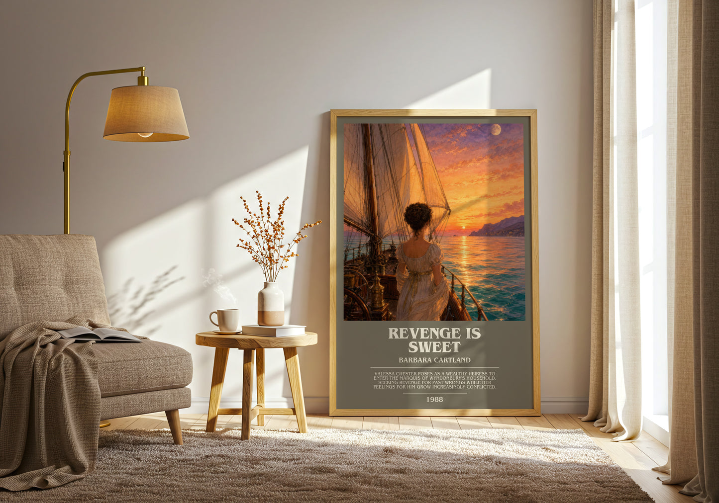 Revenge Is Sweet bookish print on bookshelf – Barbara Cartland fan gift