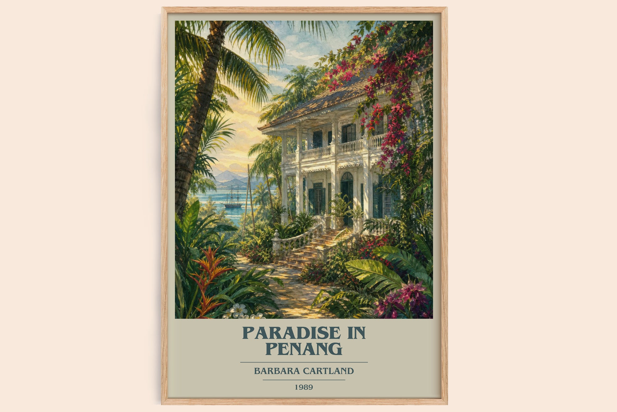 Paradise In Penang book cover book poster by Barbara Cartland – framed literary art print
