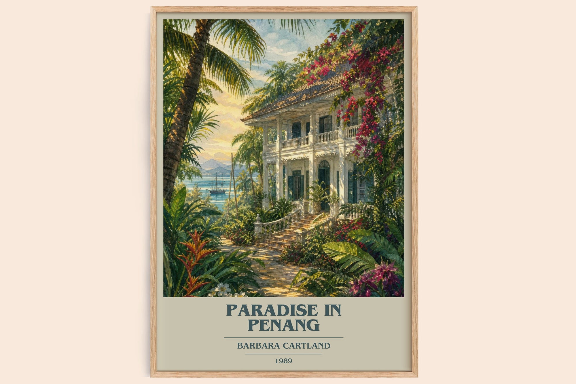 Paradise In Penang book cover book poster by Barbara Cartland – framed literary art print