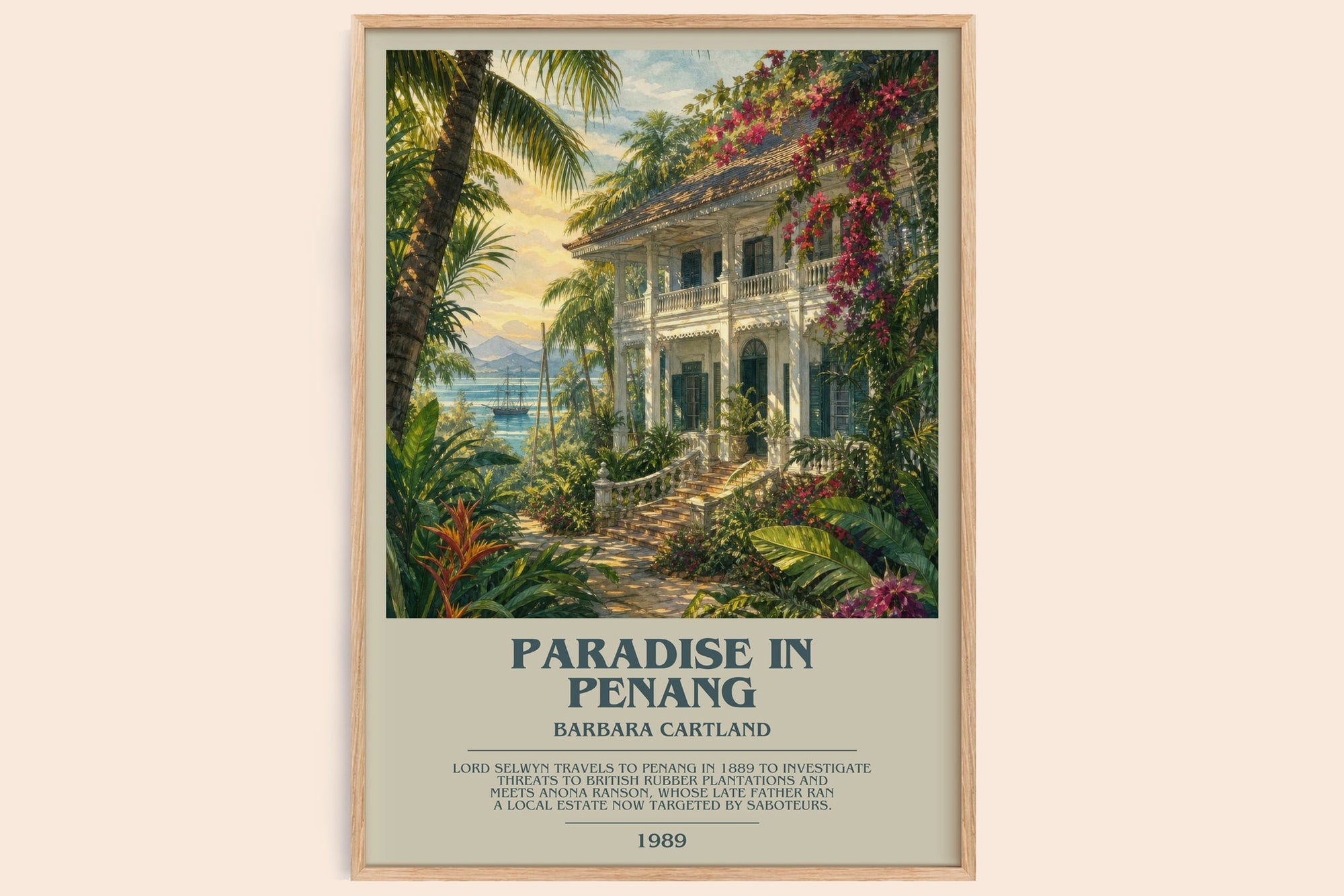 Paradise In Penang bookish book poster by Barbara Cartland – framed literary art print