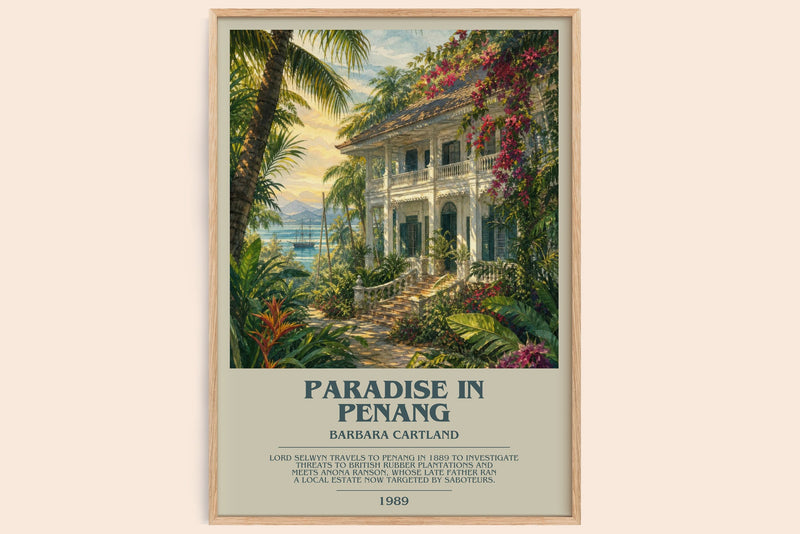 Paradise In Penang bookish book poster by Barbara Cartland – framed literary art print