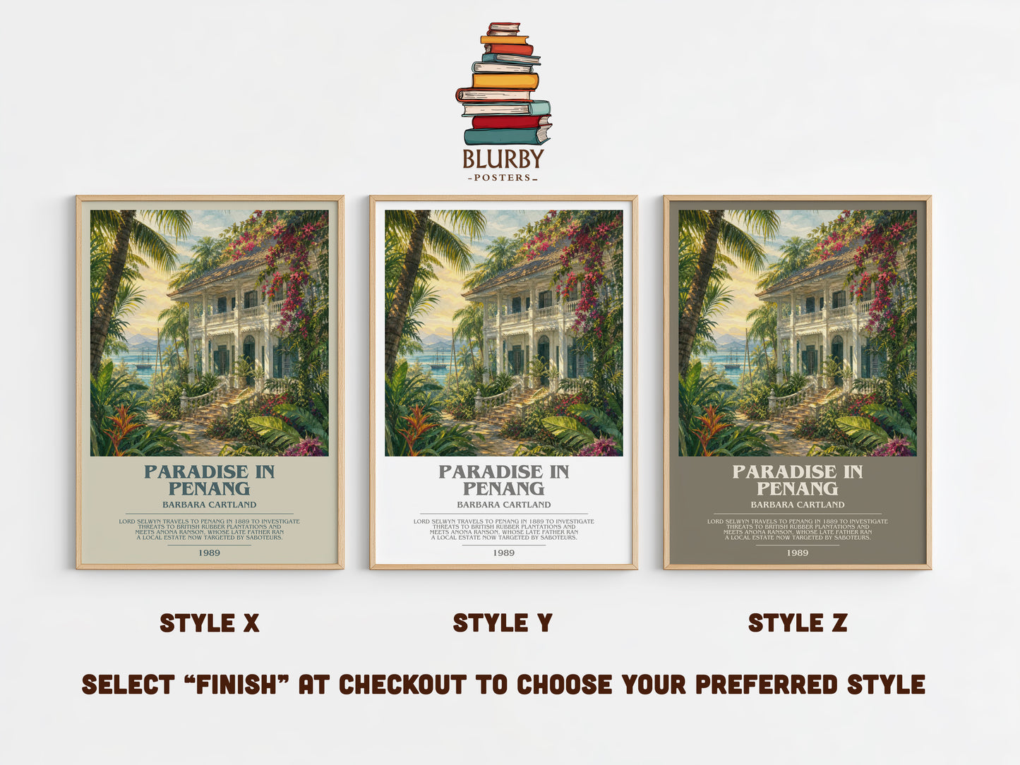 Paradise In Penang bookish print in frame leaning in hallway – romance wall art